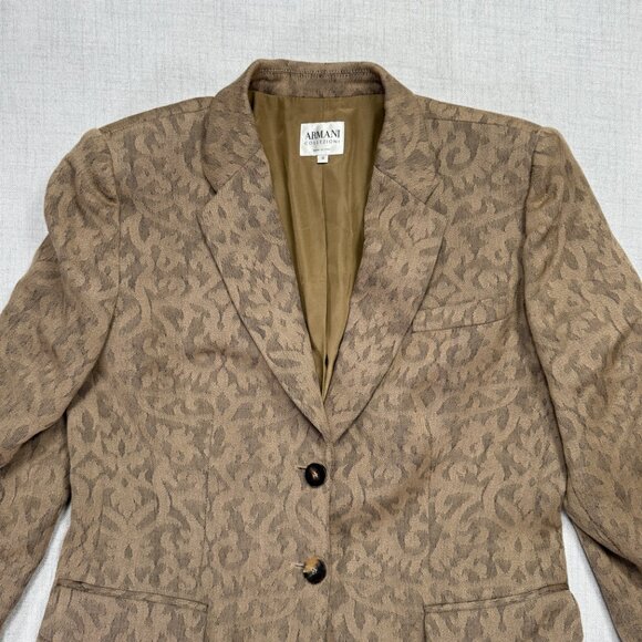 Vintage Armani Collezioni Blazer Tailored Jacquard Brown Two Button Jacket 12 - Picture 3 of 13